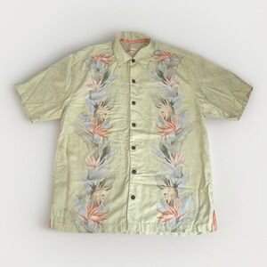 Tommy Bahama Men's 100% Silk Hawaiian Shirt Short Sleeve Green w/Floral Print: M